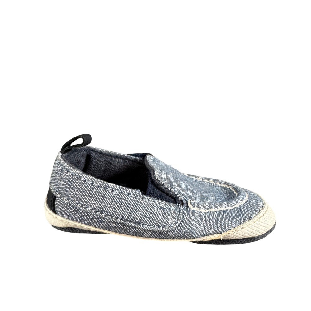 The Childrens Place Baby Boy Blue Chambray Canvas Loafers Moc Toe Crib Shoes 4.5